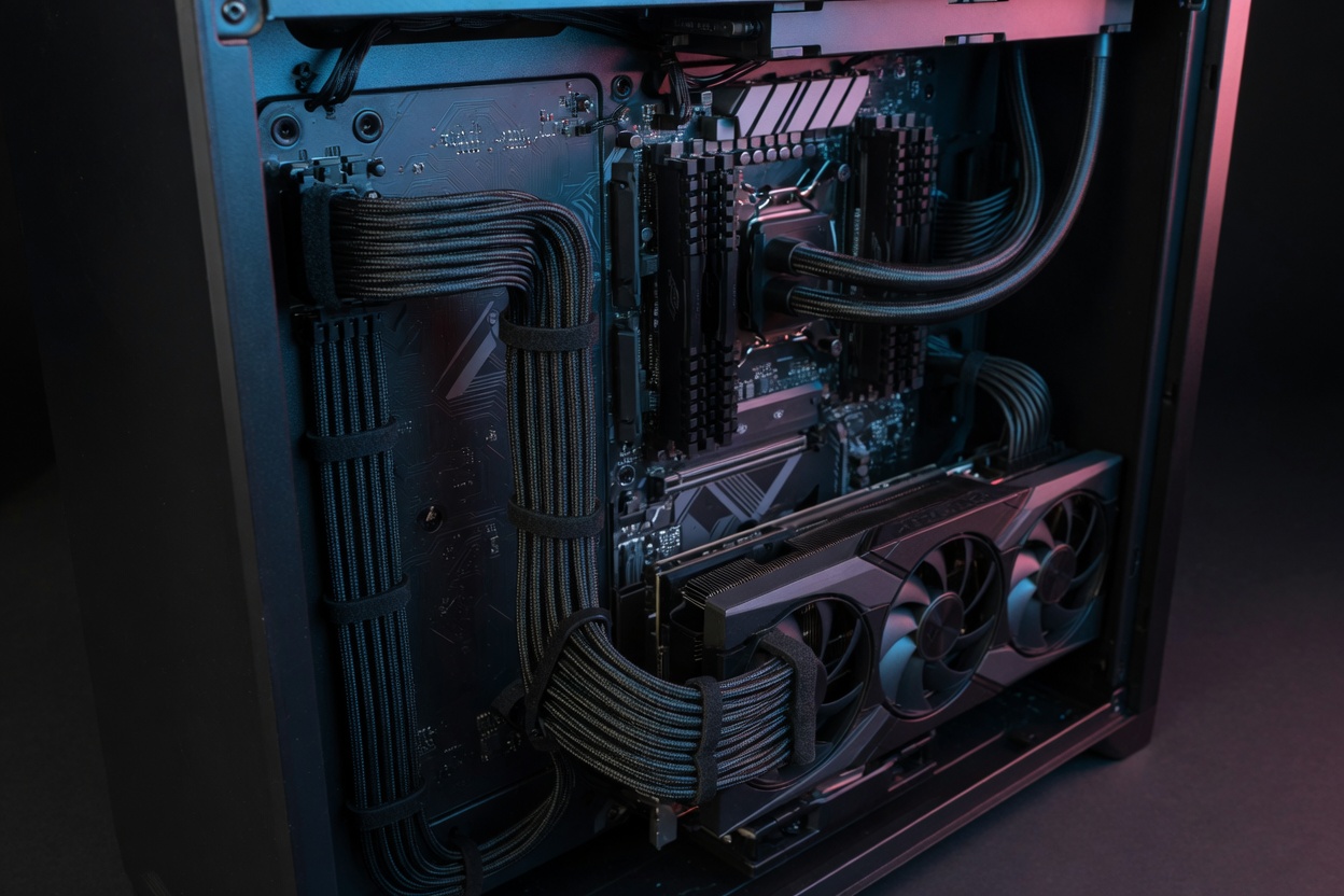 Custom PC open panel cable management